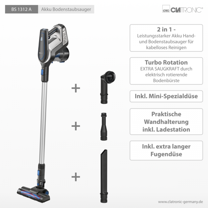 Clatronic Akku-Bodenstaubsauger BS 1312 A anthrazit/blau