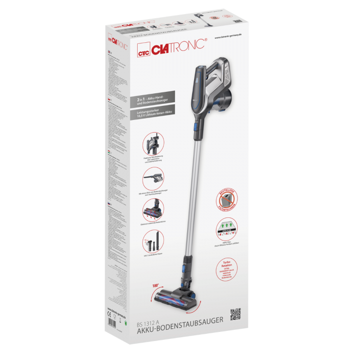 Clatronic Akku-Bodenstaubsauger BS 1312 A anthrazit/blau